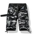thumbnail image 1 of Ceisia Men's Tie Dye Print Multi Pocket Cargo Shorts Belt Detail Elastic Waist Drawstring Casual Shorts Black M Gifts for Father, 1 of 3