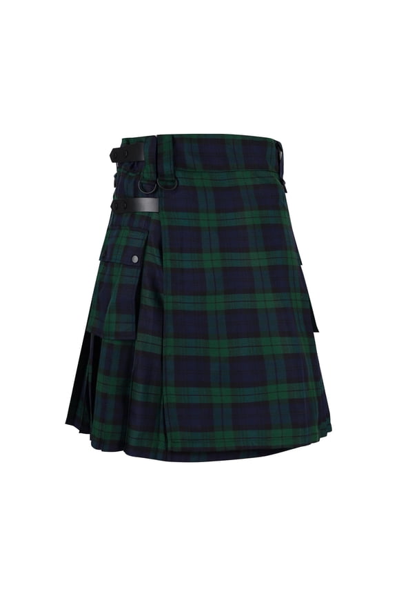Men's Traditional Tartan Kilt with Pockets Pleated Scottish Style Skirt Army Green L Gifts for Father