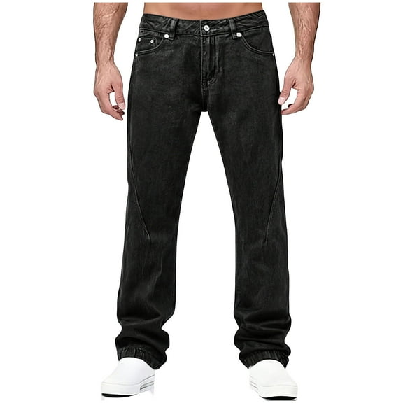 Ceisia Men's Trendy Solid Color Gift Button Zipper Straight Leg Casual Pants with Elastic Waist and Pockets