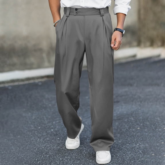 Ceisia Men's Trendy Solid Color Gift Elastic Waist Straight Leg Suit Pants with Slanted Pockets