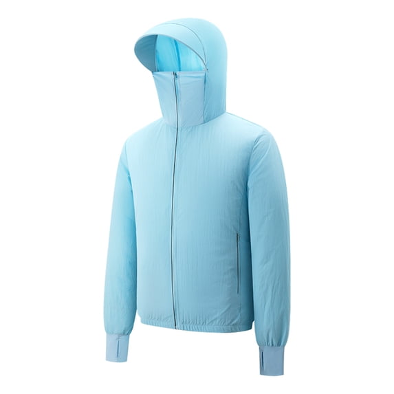Ceisia Men's Unisex Solid Color Cooling Vest USB Fan Powered Air Conditioning Work Wear Long Sleeve Hooded Jacket Outdoor Sky Blue XL Gifts for Father
