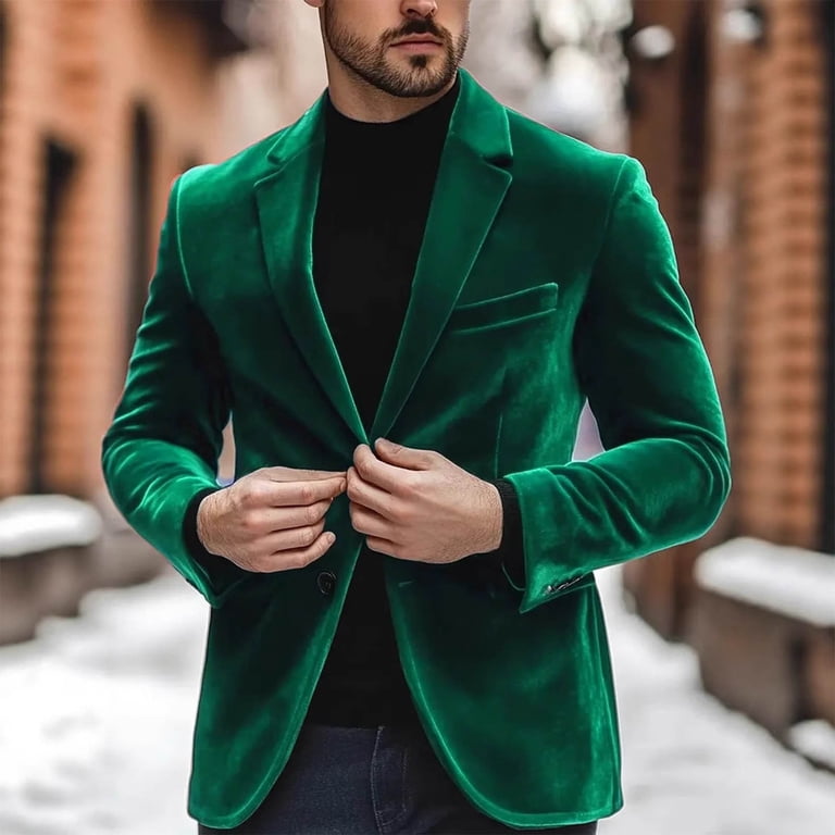 Ceisia Men's Velvet Blazer Jacket Slim Fit Single-Breasted Solid Color Dress Coat for Wedding Party Blue XL Gifts
