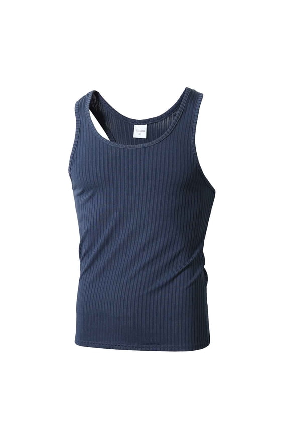 Men's Vertical Striped Knitted Fitness Tank Top Slim Fit Muscle Racerback Sports Vest Navy XXXXL Gifts