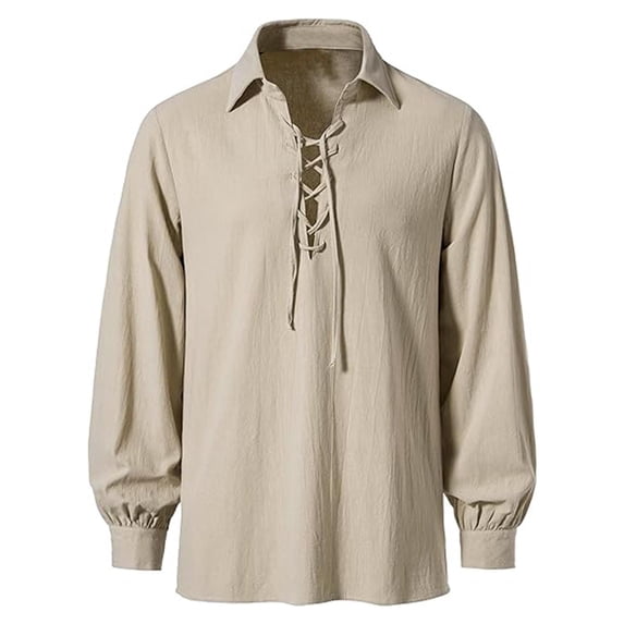 Ceisia Men's Vintage Lace-Up Renaissance Shirt | Loose Drop-Shoulder Long Sleeve Casual Pullover Gifts