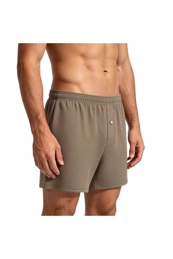 Men's Waffle Knit Boxer Shorts with Elastic Waist and Front Fly Army Green M Gifts for Father