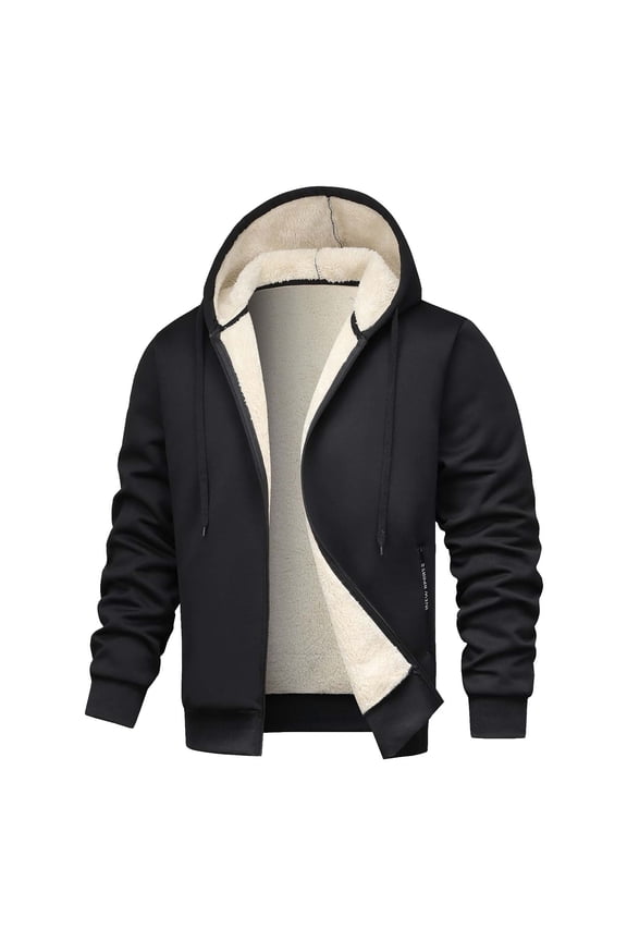 Men's Warm Sherpa Lined Full-Zip Hoodie Jacket with Drawstring Gift