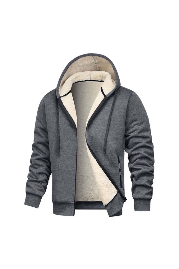 Men's Warm Sherpa Lined Full-Zip Hoodie Jacket with Drawstring Gift