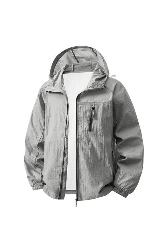 Men's Waterproof Windbreaker Jacket Lightweight Hooded Zip Up Outdoor Hiking Cycling Breathable Jackets Gray XL Gifts for Father