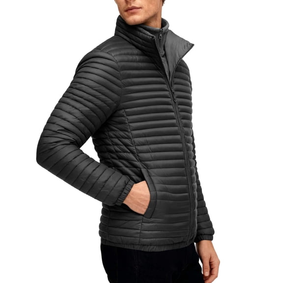 Ceisia Men's Winter Warm Stand Collar Zipper Cardigan with Pockets Windproof Water Gift Repellent Lightweight Puffer Jacket
