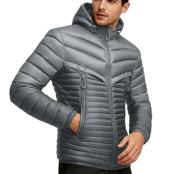 Ceisia Men's Winter Warm Stand Collar Zipper Cardigan with Pockets Windproof Water Gift Repellent Lightweight Puffer Jacket