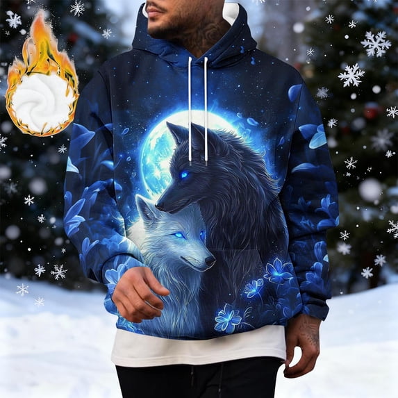 Ceisia Men's Winter Wolf Totem All-Over Print Hoodie | Relaxed Fleece-Lined Casual Sweatshirt Gift