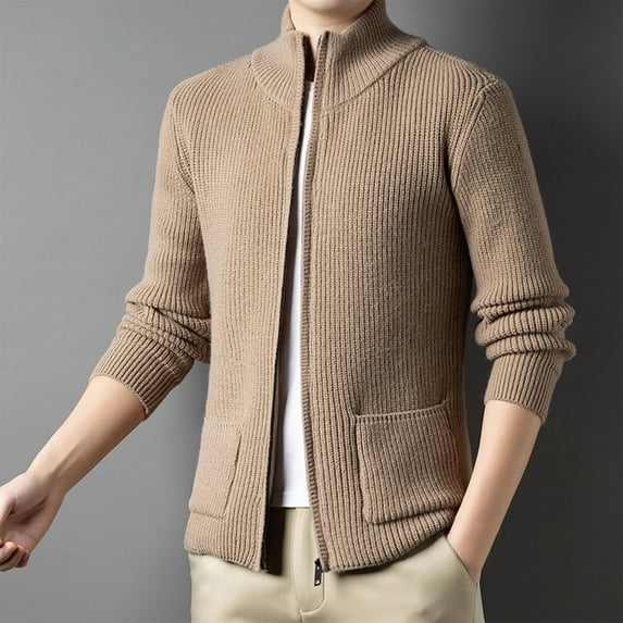 Ceisia Men's Zipper Closure Standing Collar Functional Pockets Solid Color Jacket - ployester for Daily & Outdoor Wear Gift