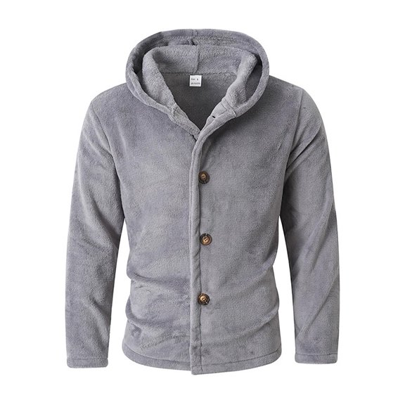 Ceisia Men's casual solid color warm hooded button-down jacket long Gift sleeve outdoor outerwear