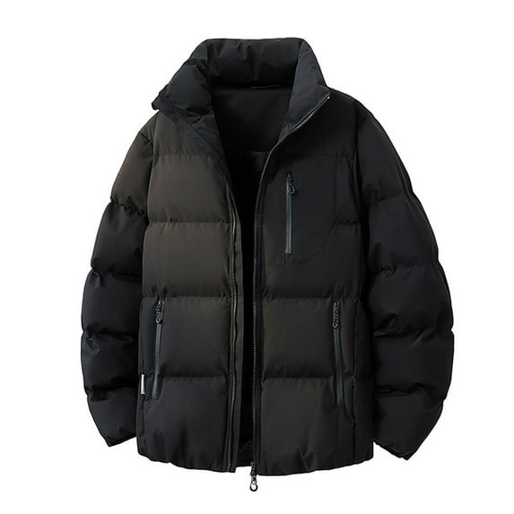 Ceisia Men's casual solid color warm stand collar zipper coat Gift pocket long sleeve outerwear