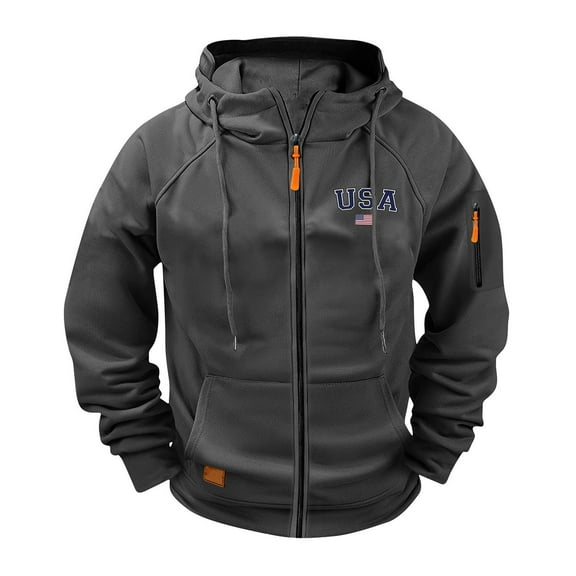 Ceisia Men's casual sports solid color hooded jacket pocket long Gift sleeve outerwear