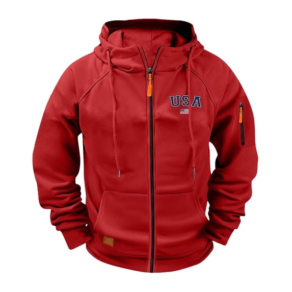 Ceisia Men's casual sports solid color hooded jacket pocket long Gift sleeve outerwear