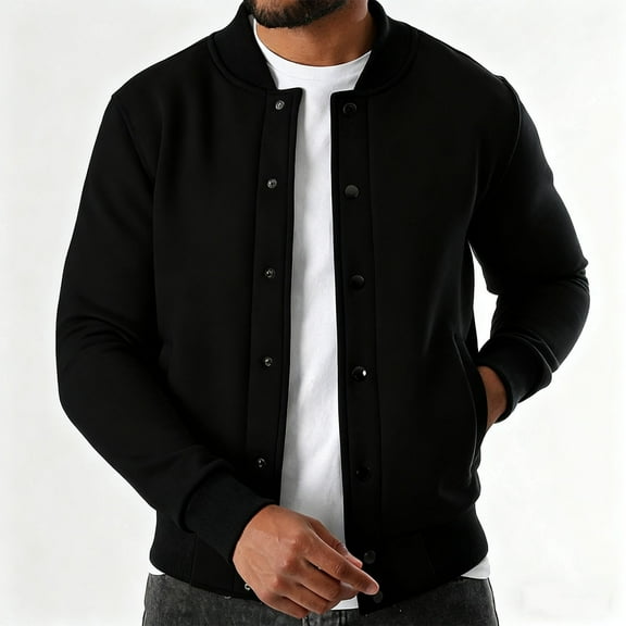 Ceisia Men's fashion casual solid color stand collar jacket pocket Gift long sleeve outerwear