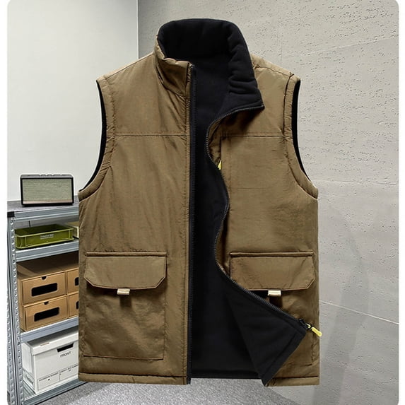 Ceisia Men's fashion solid color zipper vest pocket sleeveless outerwear Gift