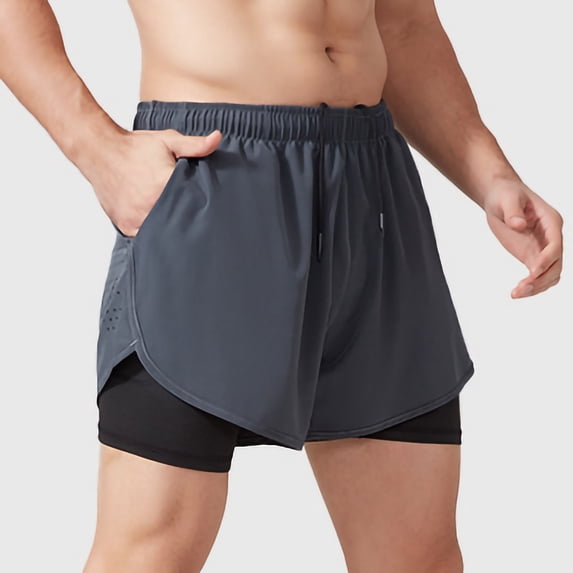 Ceisia Mens 2 In 1 Compression Lined Athletic Shorts Drawstring Waist Quick Dry For Gym Workout L Gray Gifts for Father