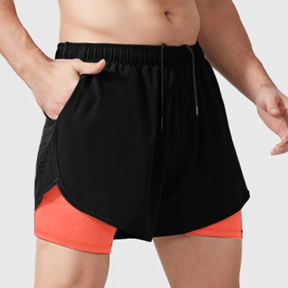 Ceisia Mens 2 In 1 Compression Lined Athletic Shorts Drawstring Waist Quick Dry For Gym Workout M Orange Gifts for Father