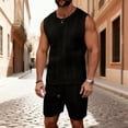 thumbnail image 1 of Ceisia Mens 2 Piece Outfit Textured Knit Sleeveless Tank Top and Drawstring Shorts Set Casual Loungewear for Men Black XL Gifts for Father, 1 of 8