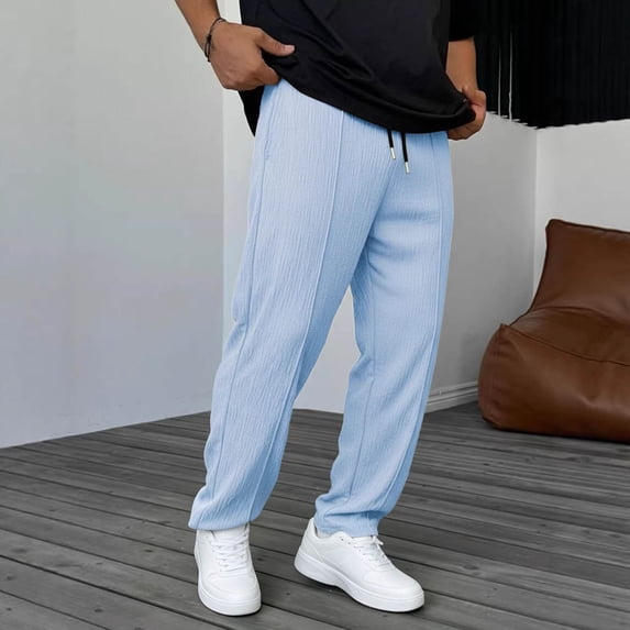 Ceisia Mens Big & Tall Textured Knit Drawstring Joggers Elastic Waist Casual Tapered Pants for Men Daily Light Blue XXXL Gifts for Father