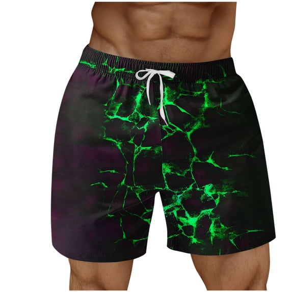 Ceisia Mens Cracked Pattern Print Beach Shorts Elastic Waist Drawstring Pockets Quick Dry Swim Trunks Bottoms Green XL Gifts for Father