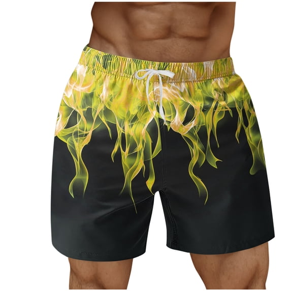 Ceisia Mens Flame Element Print Beach Shorts Elastic Waist Drawstring Side Pockets Quick Dry Swim Trunks Bottoms Yellow XXL Gifts for Father