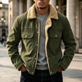 thumbnail image 1 of Ceisia Mens Lapel Corduroy Sherpa Lined Button Front Warm Winter Jacket Coat Army Green M Gift, 1 of 7