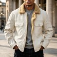 thumbnail image 1 of Ceisia Mens Lapel Corduroy Sherpa Lined Button Front Warm Winter Jacket Coat Beige XXXL Gift, 1 of 7
