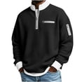 thumbnail image 1 of Ceisia Mens Long Sleeve Quarter Zip Pullover Sweater Waffle Knit Mock Neck with Pockets Black L Gift, 1 of 8