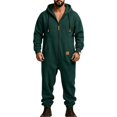thumbnail image 1 of Ceisia Mens Loose Full Zip Hooded One Piece Jumpsuit Casual Sports Onesie Army Green L Gift, 1 of 5