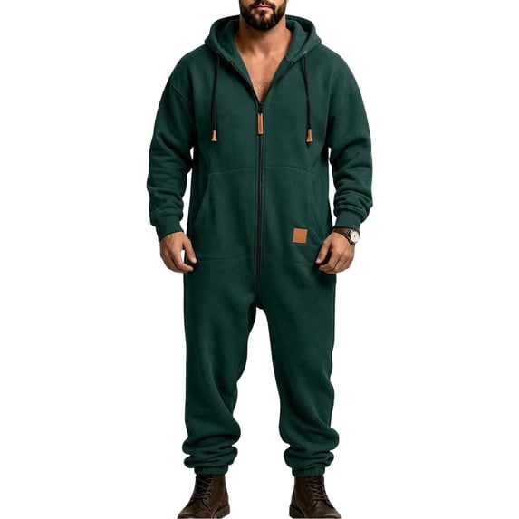Ceisia Mens Loose Full Zip Hooded One Piece Jumpsuit Casual Sports Onesie Army Green L Gift