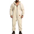 thumbnail image 1 of Ceisia Mens Loose Full Zip Hooded One Piece Jumpsuit Casual Sports Onesie Beige S Gift, 1 of 5