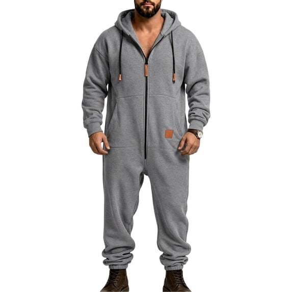Ceisia Mens Loose Full Zip Hooded One Piece Jumpsuit Casual Sports Onesie Dark Gray L Gift