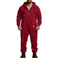 thumbnail image 1 of Ceisia Mens Loose Full Zip Hooded One Piece Jumpsuit Casual Sports Onesie Wine M Gift, 1 of 5