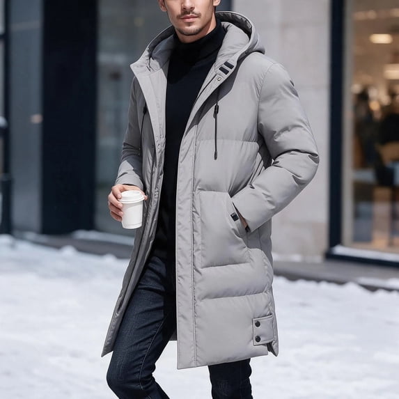 Ceisia Mens Mid Length Hooded Zipper Winter Puffer Coat Thick Warm Insulated Casual Outerwear For Men Gray XXXXL Gift