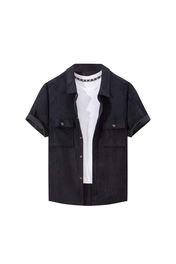 Mens Multi Pocket Utility Button Down Short Sleeve Polo Shirt Cargo Hiking Tops Black M Gifts for Father