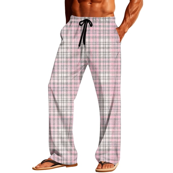Ceisia Mens Plaid Pajamas Pants Elastic Waist With Pockets Sleep Soft Lounge Sleep Bottoms Pink S Gift