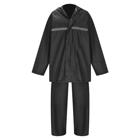 Ceisia Mens Rain Suit Plus Size Hooded Rain Jacket And Pants Set Double Layer PVC Waterproof Reflective Strip Work Rain Outfit For Construction Cycling Black XXXXXXXL Halloween Gift