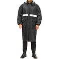 thumbnail image 1 of Ceisia Mens Raincoat Reflective Strip Heavy PVC Long Rain Coat Waterproof Wind Resistant Long Sleeve Work Construction Rainwear Black XL Halloween Gift, 1 of 6