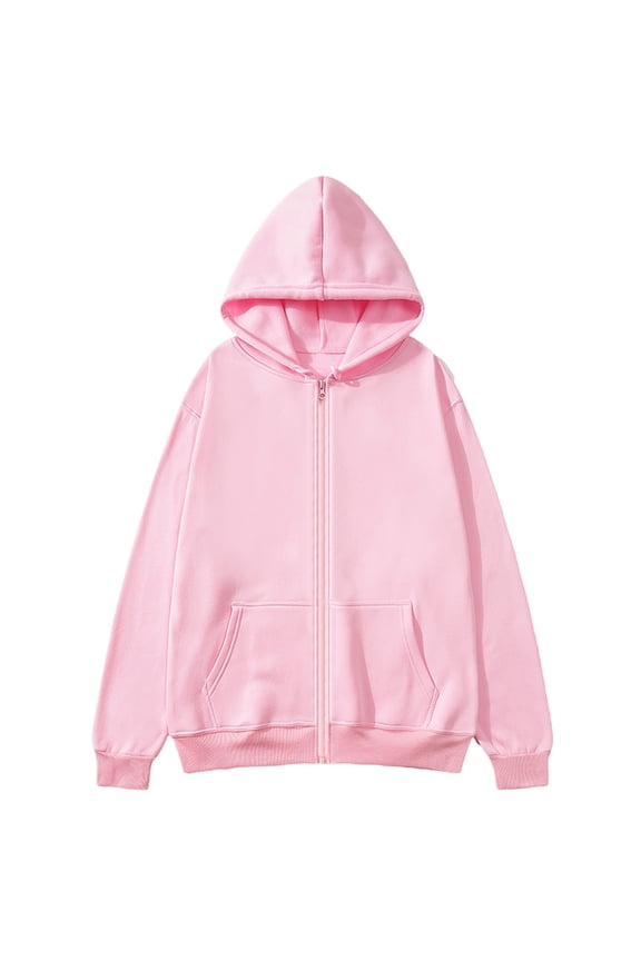 Mens Solid Crew Neck Full Zip Drawstring Hoodie Sweatshirt Kangaroo Pocket Long Sleeve Casual Pullover Jacket (Pink M) Father's Day Gift