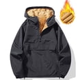 thumbnail image 1 of Ceisia Mens Solid Fleece Lined Pullover Anorak Hooded Windbreaker Jacket Black L Gift, 1 of 9