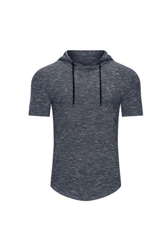 Mens Solid Hooded Short Sleeve T Shirt Casual Drawstring Lightweight Summer Tops Navy L Gifts for Father