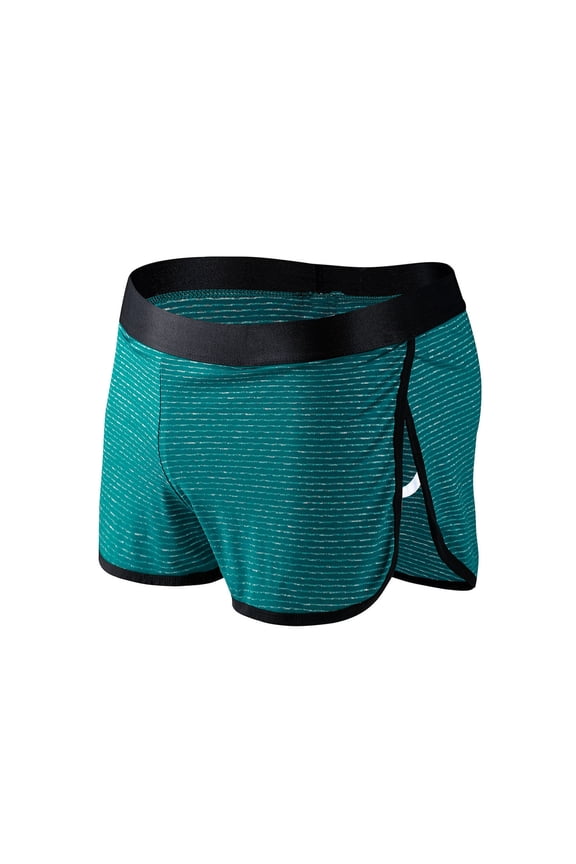Mens Striped Ice Silk Boxer Briefs Thin Split Side Seamless Stretch Underwear 85%Polyamide,8%Polyester7%Spandex L Green Halloween Gift