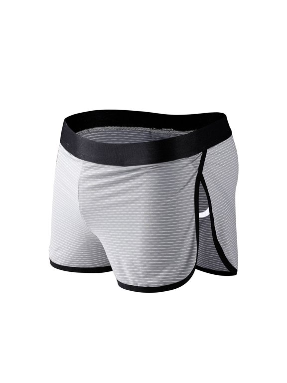 Mens Striped Ice Silk Boxer Briefs Thin Split Side Seamless Stretch Underwear 85%Polyamide,8%Polyester7%Spandex M Gray Halloween Gift