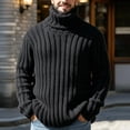 thumbnail image 1 of Ceisia Mens Thick Ribbed Turtleneck Knitted Sweater Long Sleeve Solid Color Warm Casual Pullover Top Black XL Gift, 1 of 8