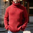 thumbnail image 1 of Ceisia Mens Thick Ribbed Turtleneck Knitted Sweater Long Sleeve Solid Color Warm Casual Pullover Top Red XXL Gift, 1 of 8