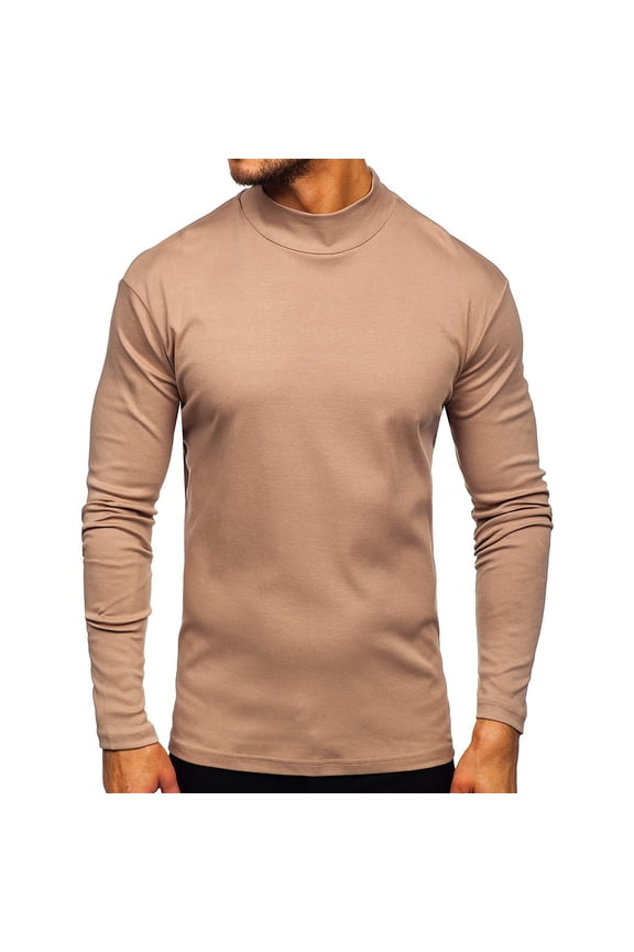 Mens Turtleneck Long Sleeve Solid Thermal Base Layer Shirt Thick Warm Winter Tops Khaki XXL Gifts for Father