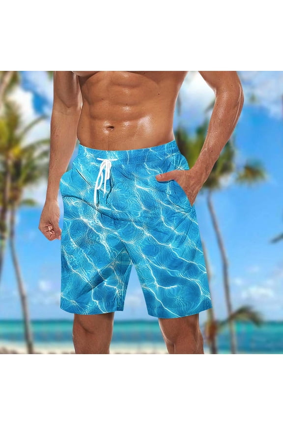 Mens Water Ripple Print Quick Dry Swim Trunks Drawstring Waist Beach Shorts for Men Sky Blue S Gifts for Father